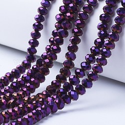 Chapelets de perles en verre transparent électrolytique, plein plaqué, facette, rondelle, pourpre plaqué, 3x2mm, Trou: 0.8mm, Environ 150~155 pcs/chapelet, 15.7~16.1 pouce (40~41 cm)