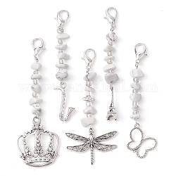 Wedding Theme Alloy Pendants Decorations, with Howlite Chip, with Alloy Lobster Claw Clasps, Mixed Shapes, Antique Silver & Platinum, 79~89mm