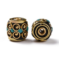Perline  indonesia fatto a mano, con reperti in ottone e resina, oro antico, colonna, medio turchese, 12x11mm, Foro: 1.8 mm