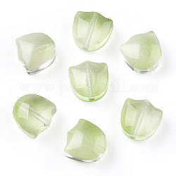 スプレー塗り透明ガラス・ビーズ  チューリップの花  淡緑色  9x9x5.5mm  穴：1mm