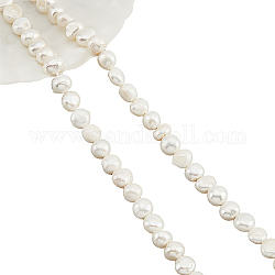 NBEADS 2 Strands About 106 Pcs Natural Freshwater Pearl Beads, 7~8mm Two Sides Polished White Freshwater Pearl Loose Irregular Pearl Charms Beads for Bracelet Jewelry Making, Hole 0.7mm