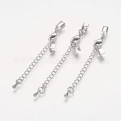 Iron Chain Extender, with Brass Folding Crimp Ends, Platinum, 67mm, Lobster Clasp: 12x8x3mm, End: 9x4mm,3mm inner diameter