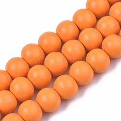 Hilos de cuentas de madera natural pintada, redondo, naranja oscuro, 10x8~9mm, agujero: 2~3 mm, aproximamente 41~42 pcs / cadena, 13.98 pulgada ~ 14.61 pulgadas (35.5~37.1 cm)