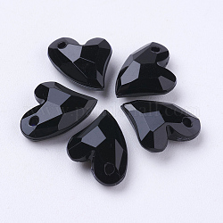 Opaque Acrylic Charms, Faceted, Heart, Black, 11x9x4mm, Hole: 0.5mm