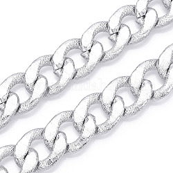 Cadenas de bordillo con textura de aluminio, cadenas de eslabones cubanos facetados con corte de diamante, sin soldar, plata, 25.5x19.5x5mm