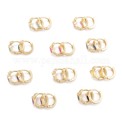 Brass Micro Pave Clear Cubic Zirconia Huggie Hoop Earrings, with Enamel, Deer, Real 18K Gold Plated, Mixed Color, 12.5x2~9mm, Pin: 0.7mm