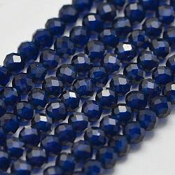 Perline gemma sintetica fili, imitazione di zaffiro, sfaccettato, tondo, blu di Prussia, 2mm, Foro: 0.5 mm, circa 175pcs/filo, 15 pollice