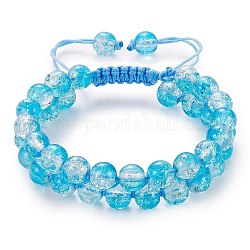 Scintillante braccialetto di perline intrecciate di vetro tondo, braccialetto regolabile a doppio strato da donna, turchese scuro, diametro interno: 2~3-1/8 pollice (5~7.8 cm)
