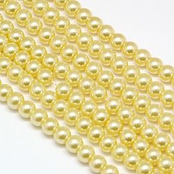 Umweltfreundliche runde Perlenstränge aus gefärbtem Glasperlen, Baumwollkordel Gewinde, leichtes Khaki, 6 mm, Bohrung: 0.7~1.1 mm, ca. 72 Stk. / Strang, 15 Zoll