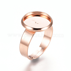 Componentes de anillos de dedo de 201 acero inoxidable ajustables, fornituras base de anillo almohadilla, plano y redondo, oro rosa, Bandeja: 12 mm, 18mm