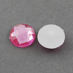 Acrylic Rhinestone Cabochons, Flat Back, Faceted, Half Round, Hot Pink, 12x4.5mm