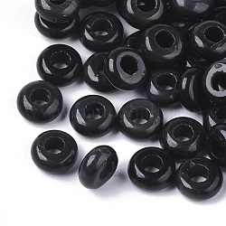 Perle europee di pietre preziose nere naturali, perline con foro grande, rondelle, 10x4.5mm, Foro: 4 mm