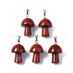 Ciondoli diaspro rosso naturale, con moschettone in acciaio inossidabile, a forma di fungo, 24~25x16mm, Foro: 5x3 mm