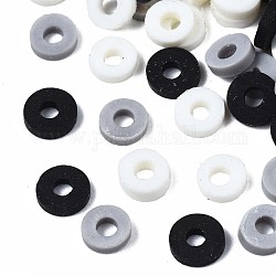 Perles en pâte polymère manuel, perles heishi, disque / plat rond, couleur mixte, 4x0.5~1.5mm, Trou: 1.5mm, environ 66600 pcs/1000 g
