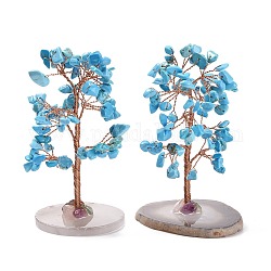 Natural Turquoise Chips & Agate Pedestal Display Decorations, Tree of Life Healing Stone Tree, for Reiki Healing Crystals Chakra Balancing, Cadmium Free & Lead Free, 59~70x47~65x100~114mm