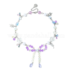 Collier pendentif feuille, fleur et nœud papillon en alliage, Collier exquis en perles de papillon en acrylique et en verre pour femmes, orchidée, 18.11 pouce (46 cm)