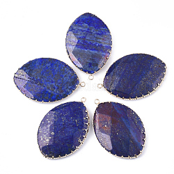 Naturales lapis lazuli colgantes, con fornituras de latón, facetados, ojo del caballo, dorado, 54~55x36x7.5~8.5mm, agujero: 2 mm