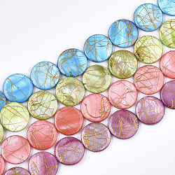 Freshwater Shell Beads Strands, Dyed and Drawbench, Flat Round, Mixed Color, 19.5~20.5x2.5~4mm, Hole: 1mm, 19~20pcs/strand, 15.5 inch~15.9 inch