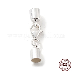 925 Sterling Silver Lobster Claw Clasps, with Cord Ends and 925 Stamp, Silver, 25mm, Inner Diameter: 3.5mm