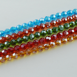 Chapelets de perles en verre électroplaqué, perle plaquée lustre, facetté (32 facettes), ronde, couleur mixte, 8x7mm