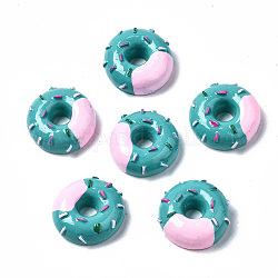 Spray Painted Resin Cabochons, Donut, Teal, 21.5~22.5x22~23x8.5mm