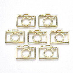 Rack Plating Alloy Open Back Bezel Cabochons, For DIY UV Resin, Epoxy Resin, Pressed Flower Jewelry, with Rhinestone, Cadmium Free & Lead Free, Camera, Light Gold, 18.5x25x2.5mm