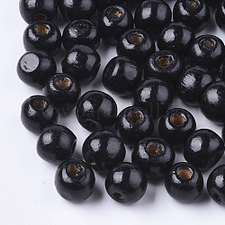 Perles en bois naturel teint, ronde, sans plomb, noir, 10x9mm, trou: 3 mm, environ 3000 pcs / 1000 g