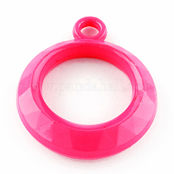 Colgantes acrílicos opacos, anillo, facetados, de color rosa oscuro, 31x25.5x7.5mm, agujero: 3 mm, aproximamente 339 unidades / 500 g