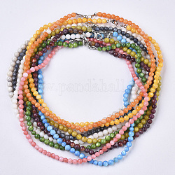 Dyed Freshwater Shell Beaded Necklaces, with Platinum Plated Random Style Brass Lobster Claw Clasps, Round, Mixed Color, 16.69 inch(42.4cm)