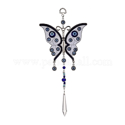 Сплав бабочка турецкий синий сглаза кулон украшение, с хрустальными призмами, украшение для домашнего настенного амулета, античное серебро, 290 мм, отверстие : 10 мм