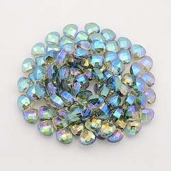 Faceted Drop Electroplate Rainbow Plated Glass Beads Strands, Medium Turquoise, 11.5x13x6.5mm, Hole: 1mm, about 100pcs/strand, 28.3 inch
