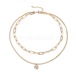 Vakuumbeschichtung 304 mehrschichtige Halskette aus Edelstahl mit Doppelketten und Kristall-Strass-Anhänger für Frauen, golden, 16.34 Zoll (41.5 cm)