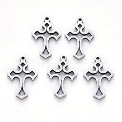 304 Stainless Steel Pendants, Laser Cut, Cross, Stainless Steel Color, 19x12x1mm, Hole: 1.2mm