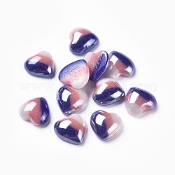 Opaque Glass Cabochons, Stripe Pattern, Heart, Colorful, 7x7.5x3mm