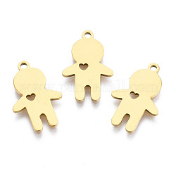 Ion Plating(IP) 201 Stainless Steel Pendants, Laser Cut, Boy Silhouette Charm, Golden, 18x12x1mm, Hole: 1.4mm