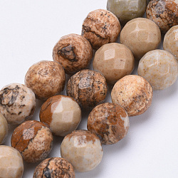 Chapelets de perles en jaspe avec images naturelles, facette, ronde, 10mm, Trou: 1.2mm, Environ 37 pcs/chapelet, 15.3 pouce