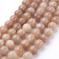 Chapelets de perles de sunstone naturelle naturelles, ronde, Sandy Brown, 10mm, Trou: 1mm, Environ 19 pcs/chapelet, 7.8 pouce