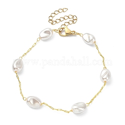 Pulsera de cadena con cuentas de perlas de plástico ccb, joyas de latón, dorado, 7-1/8 pulgada (18.2 cm)