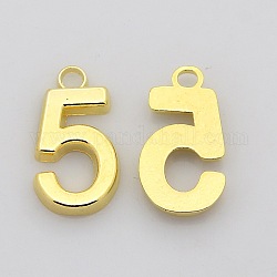 Rack Plated Zinc Alloy Number Charms, Lead Free & Cadmium Free & Nickel Free, Golden Metal Color, Num.5, 18x6~10x2mm, Hole: 2mm