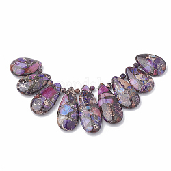 Ligne de perles de jaspe impérial en or synthétique, pendentifs éventails gradués, perles focales, larme, teinte, bleu violet, 24~45x15~16x6~7mm, Trou: 1.5mm, 9 pièces / kit, 5.31 pouce
