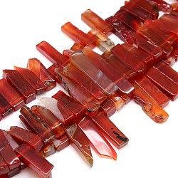 Natural Gemstone Agate Beads Strands, Irregular Cuboid, Carnelian, Dyed & Heated, 15~70x9~12x5~7mm, Hole: 2mm, about 39pcs/strand, 15.74inch