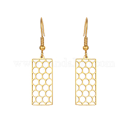 304 Stainless Steel Dangle Earring, Rectangle, Real 18K Gold Plated, No Size
