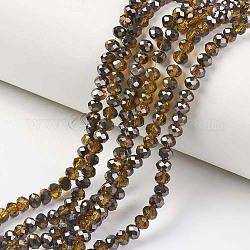 Placcare trasparente perle di vetro fili, metà nero placcato, sfaccettato, rondelle, verga d'oro scuro, 4x3mm, Foro: 0.4 mm, circa 123~127pcs/filo, 16.5~16.9 pollice (42~43 cm)
