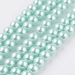 Fili di perle rotonde di perle di vetro tinto ecologico, grado a, cavetto in cotone filettato, turchese pallido, 10mm, Foro: 0.7~1.1 mm, circa 42pcs/filo, 15 pollice
