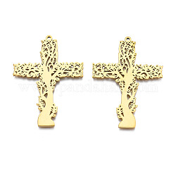 201 Stainless Steel Pendants, Cross, Real 18K Gold Plated, 49x35x1mm, Hole: 1.4mm