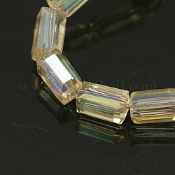 Abalorios de vidrio electroplate, chapado en arco iris , facetados, cuboides, amarillo vara de oro claro, 8x4x4mm, agujero: 1 mm