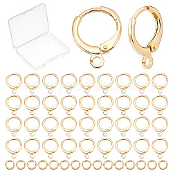 CREATCABIN 10 Pairs Brass Horizontal Loops Huggie Hoop Earring Findings, Long-Lasting Plated, with 20Pcs Brass Open Jump Rings, Real 18K Gold Plated, 12~21 Gauge, 4.5~14.7x4.5~11.7x0.7~2mm, Hole: 1.8mm