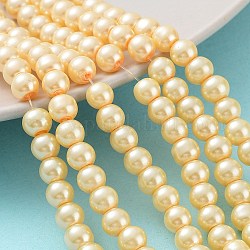 Backen gemalt pearlized Glasperlen runden Perle Stränge, Mokassin, 6~7 mm, Bohrung: 1 mm, ca. 145 Stk. / Strang, 31.4 Zoll