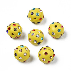 Abalorios de Diamante de imitación de arcilla polímero, Pave bolas de discoteca, redondo, caqui claro, pp15 (2.1~2.2 mm), 9~10.5x9mm, agujero: 1.2 mm
