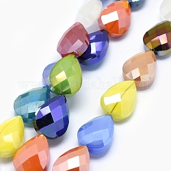 Cuentas de vidrio galvanizado hebras, lustre de la perla chapado, lágrima facetada, color mezclado, 18x13x8mm, agujero: 1 mm, aproximamente 20 unidades / cadena, 13.7 pulgada
